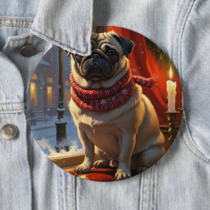 Pug with Christmas Lights Holiday 6 Cm Round Badge