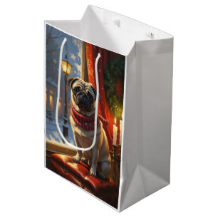 Pug with Christmas Lights Holiday Medium Gift Bag
