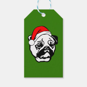 Pug with Christmas Santa Hat Gift Tags