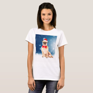 Pug with Christmas Santa Hat T-Shirt