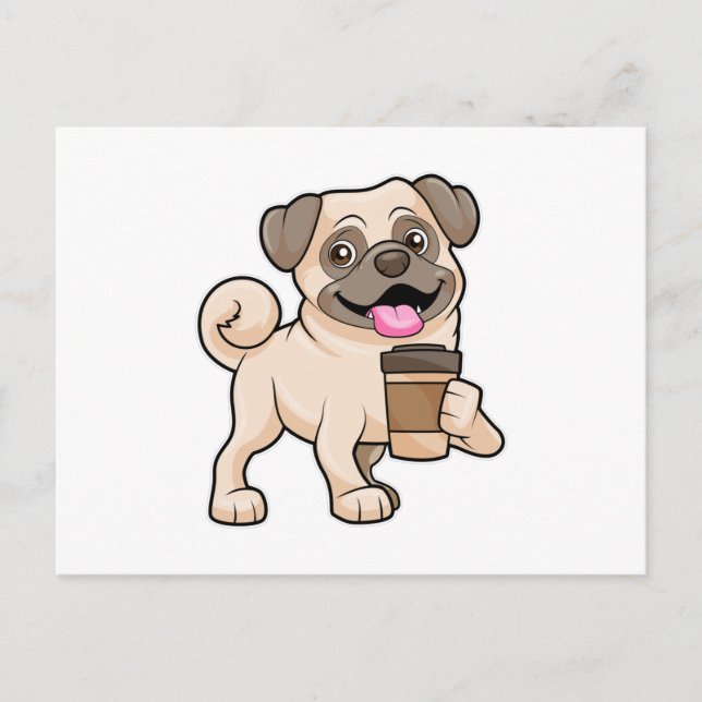 Pug with Coffee to go Postcard (Front)