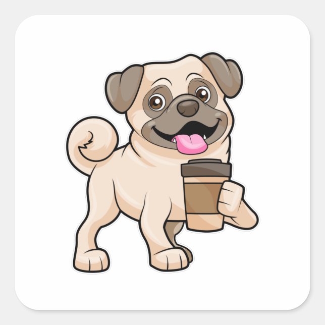Pug with Coffee to go Square Sticker (Front)