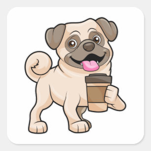 Pug with Coffee to go Square Sticker