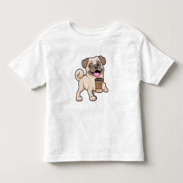 Pug with Coffee to go Toddler T-Shirt (Front)