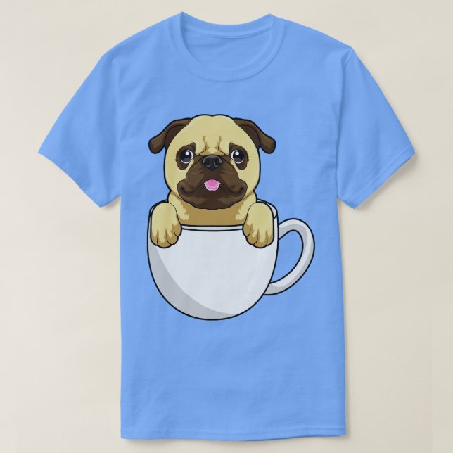 Pug with Cup of Coffee 1 T-Shirt (Design Front)