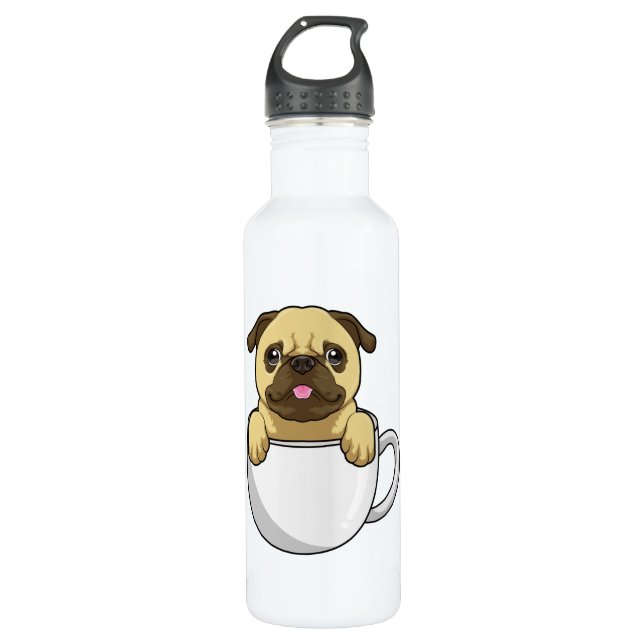 Pug with Cup of Coffee 710 Ml Water Bottle (Front)