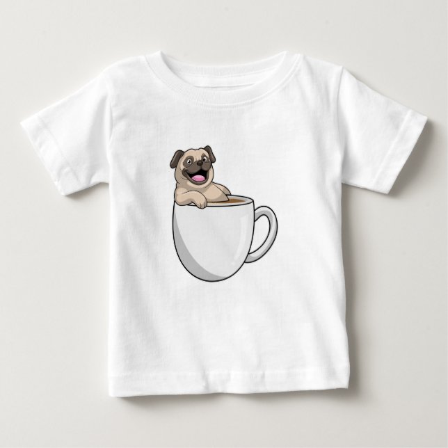 Pug with Cup of Coffee Baby T-Shirt (Front)