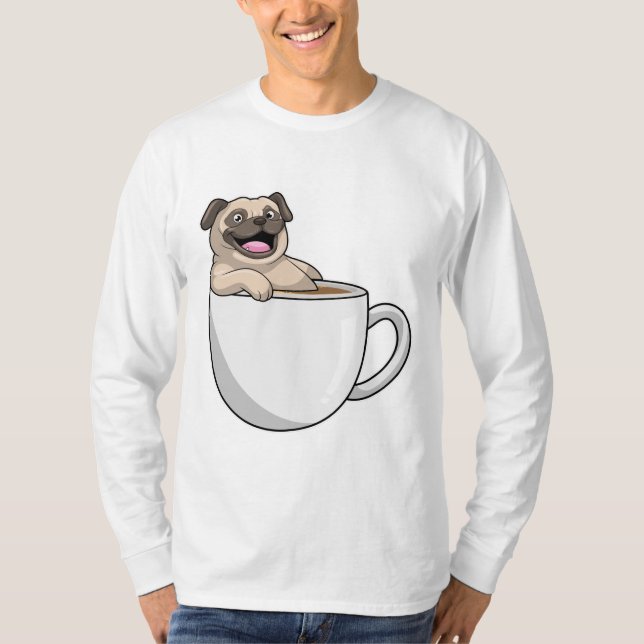 Pug with Cup of Coffee T-Shirt (Front)