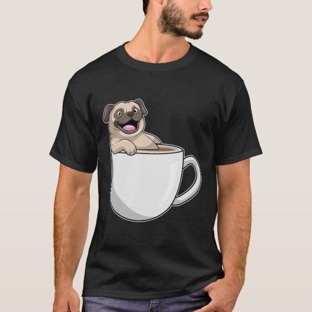 Pug with Cup of Coffee T-Shirt (Front)