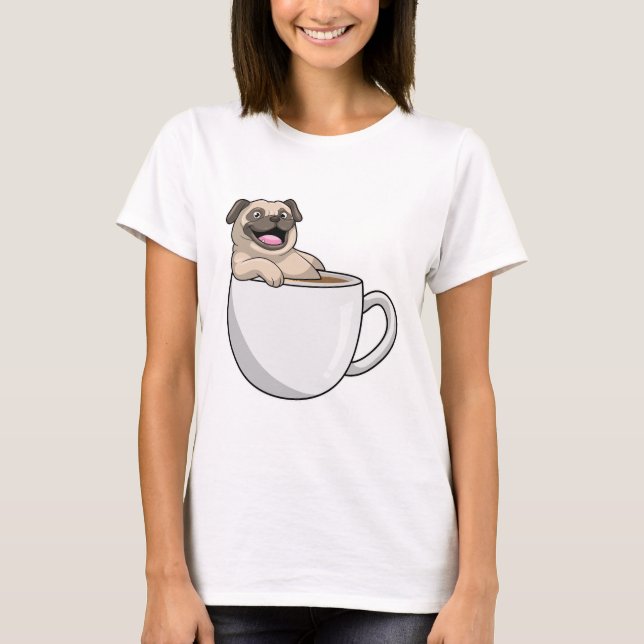 Pug with Cup of Coffee T-Shirt (Front)
