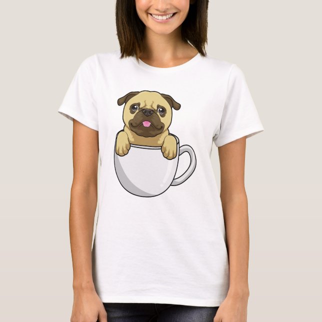 Pug with Cup of Coffee T-Shirt (Front)