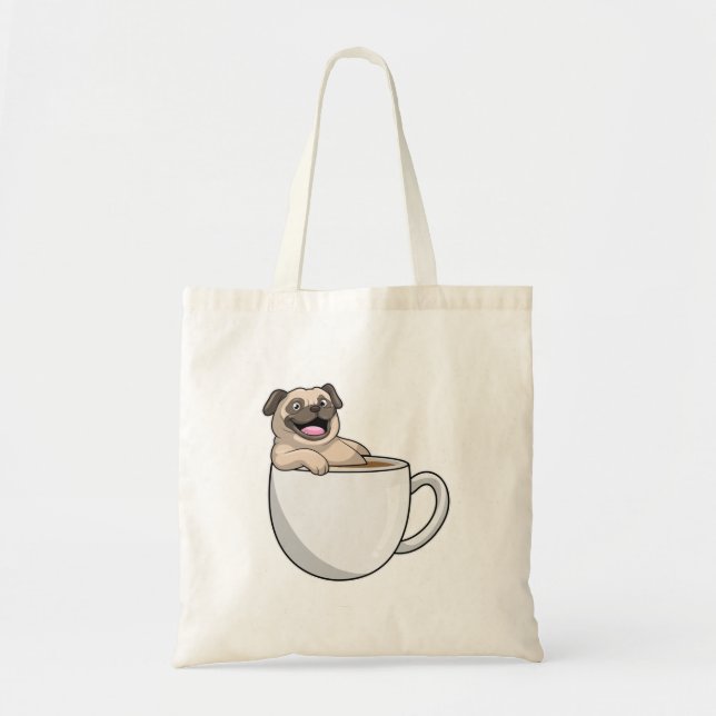 Pug with Cup of Coffee Tote Bag (Front)