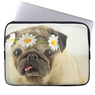 Pug with Daisy Crown Laptop Sleeve