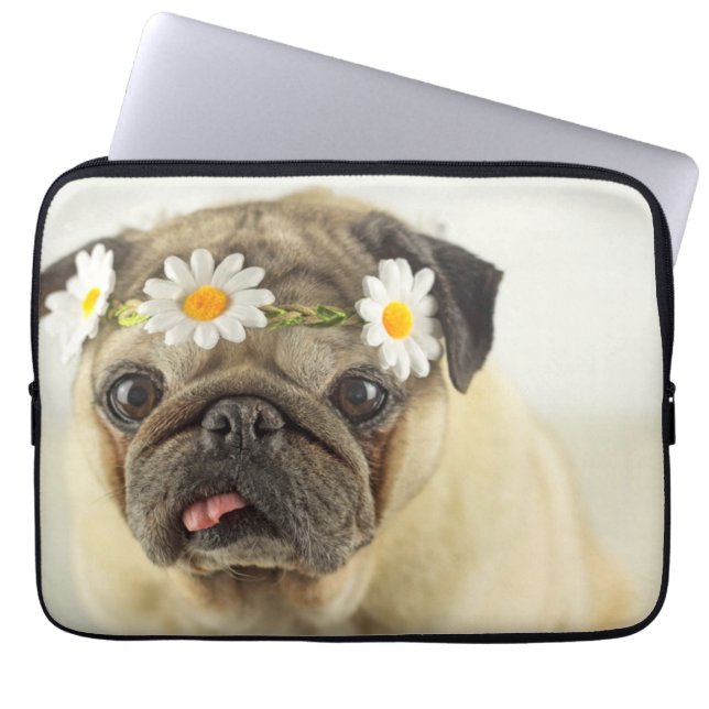 Pug with Daisy Crown Laptop Sleeve (Front)