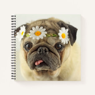 Pug with Daisy Crown Notebook