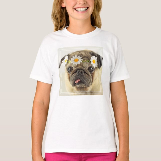 Pug with Daisy Crown T-Shirt (Front)