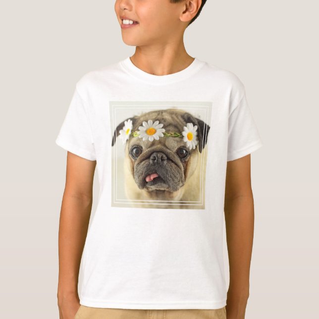 Pug with Daisy Crown T-Shirt (Front)