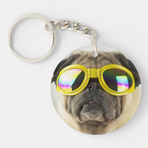 Pug with Goggles Key Ring
