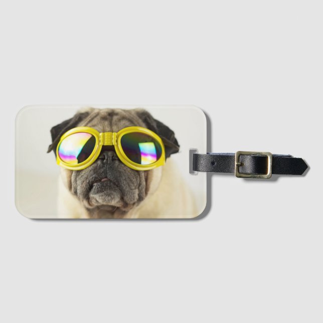 Pug with Goggles Luggage Tag (Front Horizontal)