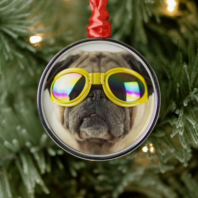 Pug with Goggles Metal Tree Decoration (Tree)