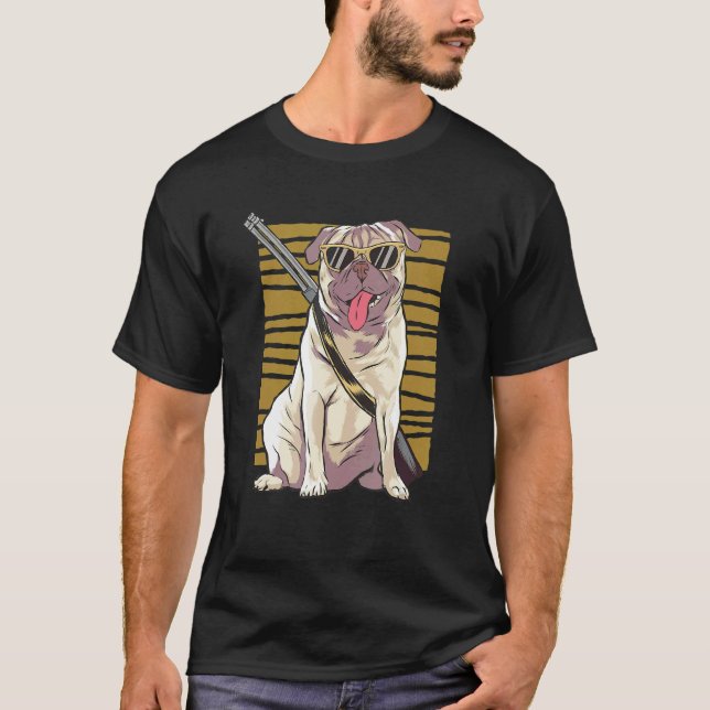 Pug With Gun Cool Animals Pet T-Shirt (Front)