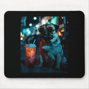 Pug with iced coffee  mouse pad