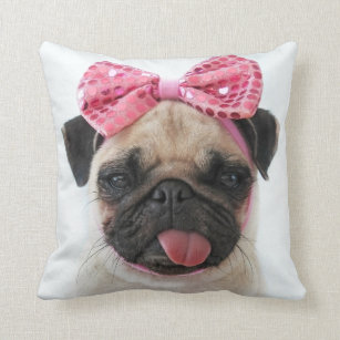 Pug with Pink Bow Cushion
