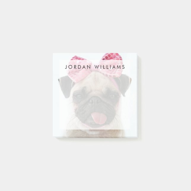 Pug with Pink Bow Post-it Notes (Front)