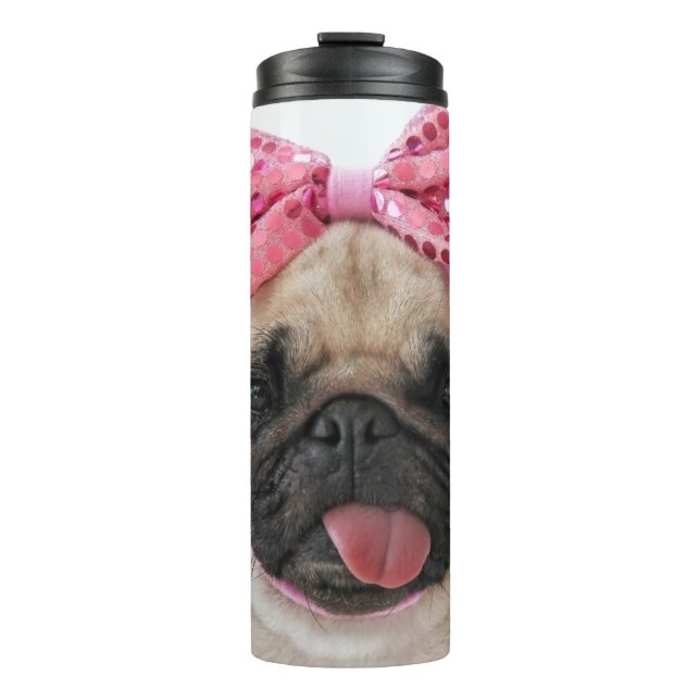 Pug with Pink Bow Thermal Tumbler (Front)