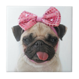 Pug with Pink Bow Tile