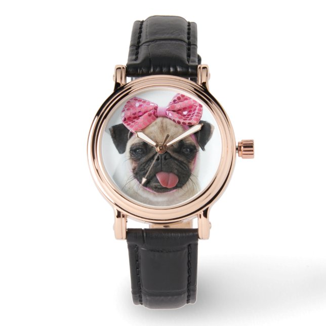 Pug with Pink Bow Watch (Front)