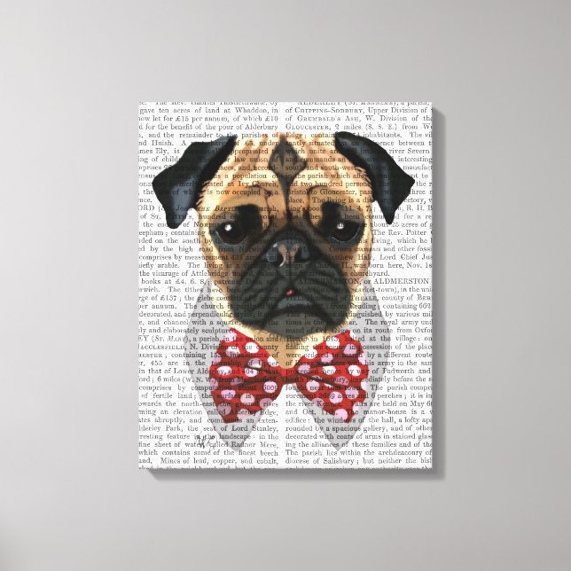 Pug with Red and White Spotty Bow Tie Canvas Print (Front)