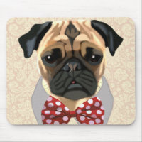 Pug with Red and White Spotty Bow Tie