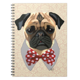 Pug with Red and White Spotty Bow Tie Spiral Notebook
