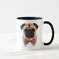 Pug with Red Spotted Bow Tie
