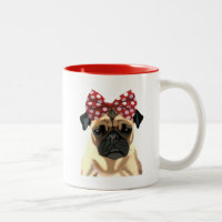Pug with Red Spotty Bow On Head 2