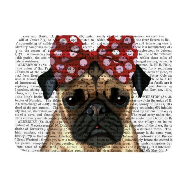 Pug with Red Spotty Bow On Head Magnet (Horizontal)