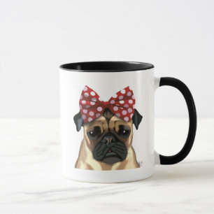 Pug with Red Spotty Bow On Head Mug