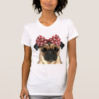 Pug with Red Spotty Bow On Head