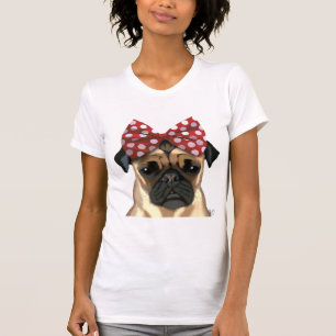 Pug with Red Spotty Bow On Head T-Shirt