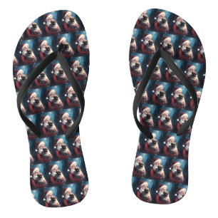 Pug With Santa Claus Festive Christmas Jandals