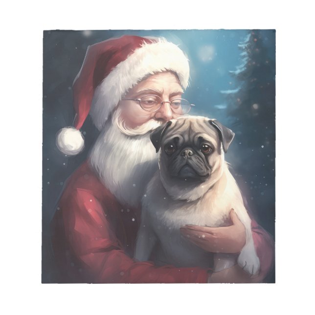 Pug With Santa Claus Festive Christmas Notepad (Front)