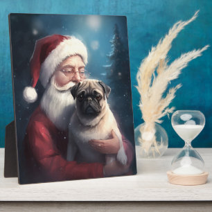 Pug With Santa Claus Festive Christmas Plaque