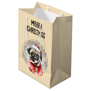 Pug With Santa Claus Outfit - Christmas 1 Medium Gift Bag