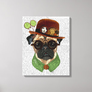 Pug with Steampunk Bowler Hat Canvas Print