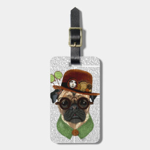 Pug with Steampunk Bowler Hat Luggage Tag
