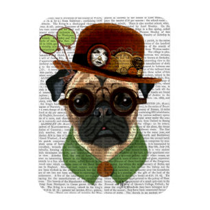 Pug with Steampunk Bowler Hat Magnet