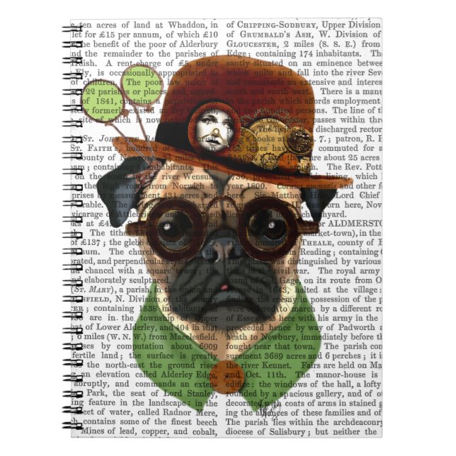 Pug with Steampunk Bowler Hat Spiral Notebook (Front)