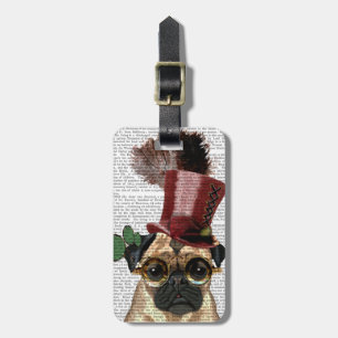 Pug with Steampunk Style Top Hat Luggage Tag