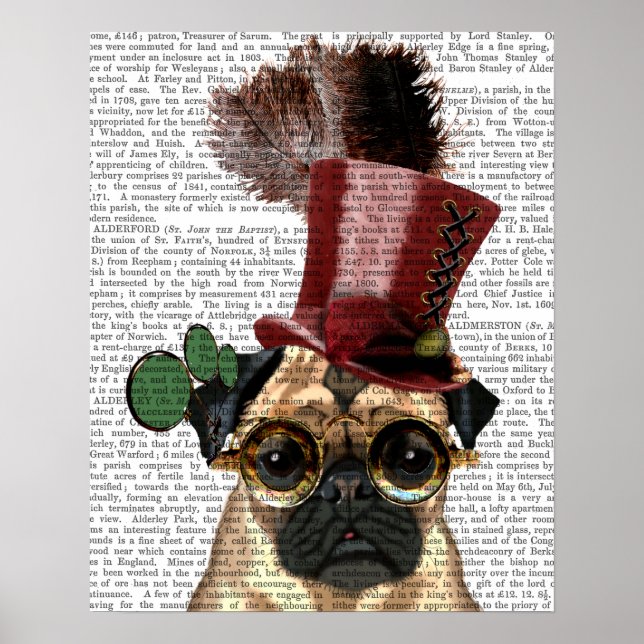 Pug with Steampunk Style Top Hat Poster (Front)